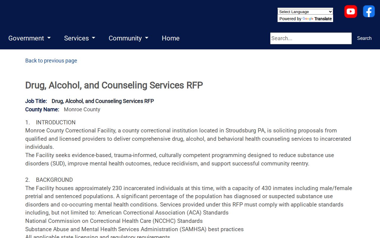 Monroe County Correctional Facility release and reentry context