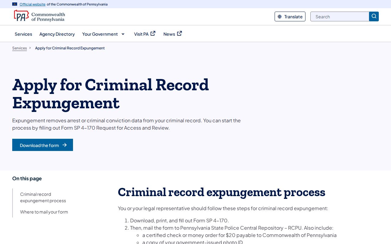 Pennsylvania expungement process affecting Monroe County criminal record visibility